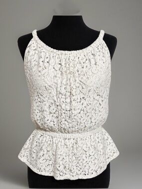 Nicole by Nicole Miller White Lace Peplum Tank Top Small